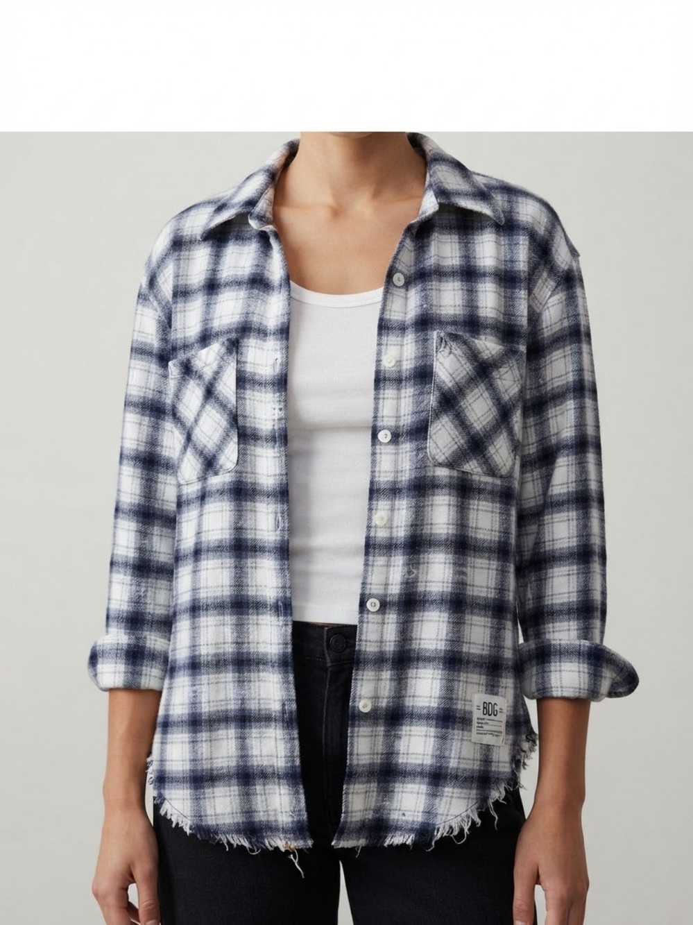 BDG Navy and White Plaid Button-Up Jacket